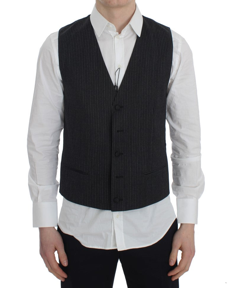 Gray Striped Formal Vest-Dolce & Gabbana-LabelTerrace.com