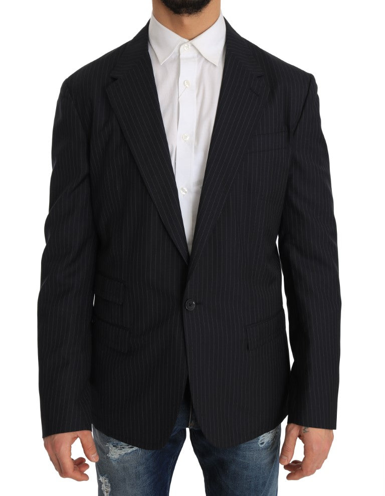 Gray Striped Wool Jacket Coat Slim Blazer-Dolce & Gabbana-LabelTerrace.com