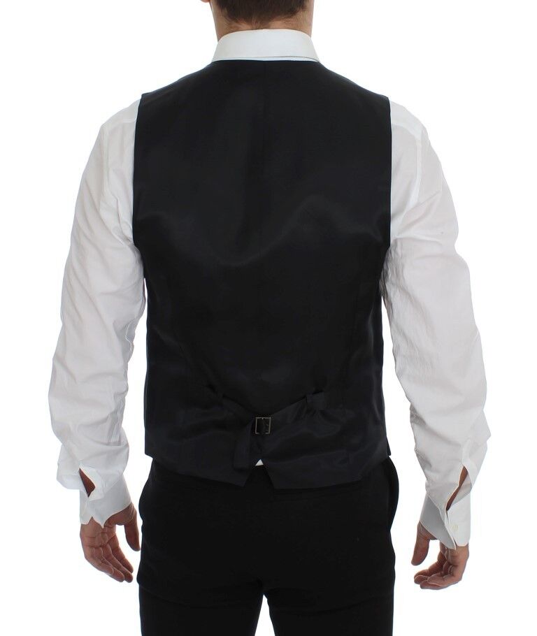 Gray Striped Wool Logo Vest Gilet Weste-Dolce & Gabbana-LabelTerrace.com