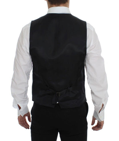 Gray Striped Wool Logo Vest Gilet Weste-Dolce & Gabbana-LabelTerrace.com