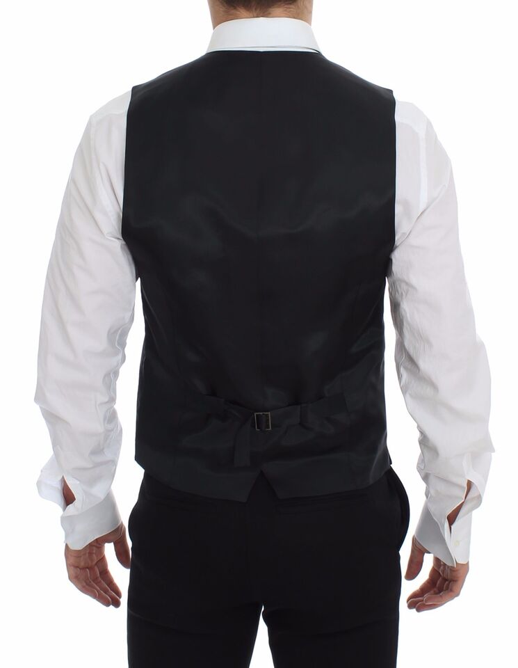 Gray Striped Wool Logo Vest Gilet Weste-Dolce & Gabbana-LabelTerrace.com