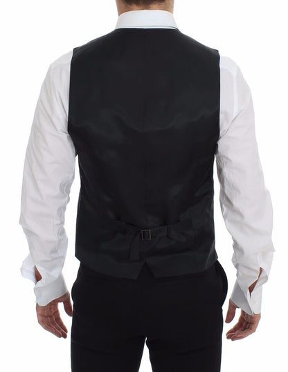 Gray Striped Wool Logo Vest Gilet Weste-Dolce & Gabbana-LabelTerrace.com
