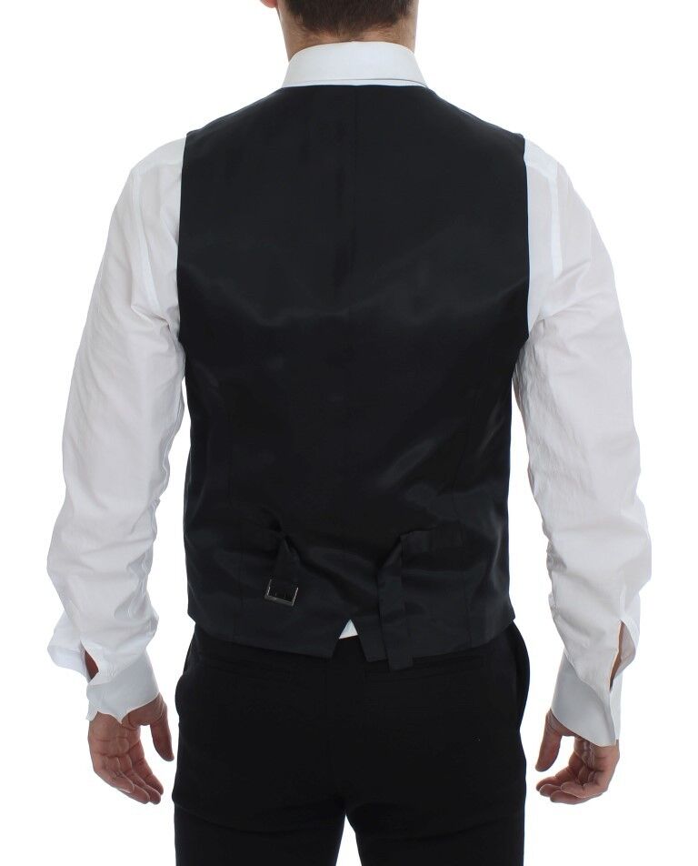 Gray Striped Wool Single Breasted Vest-Dolce & Gabbana-LabelTerrace.com