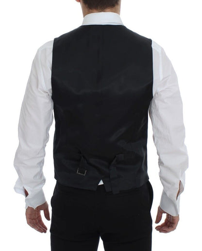 Gray Striped Wool Single Breasted Vest-Dolce & Gabbana-LabelTerrace.com