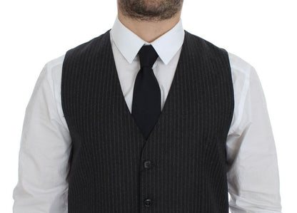 Gray Striped Wool Single Breasted Vest-Dolce & Gabbana-LabelTerrace.com