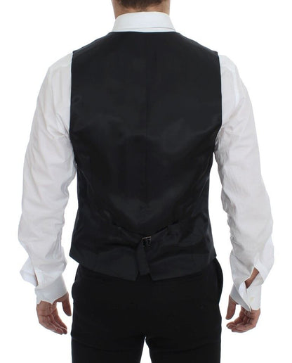 Gray Striped Wool Single Breasted Vest-Dolce & Gabbana-LabelTerrace.com