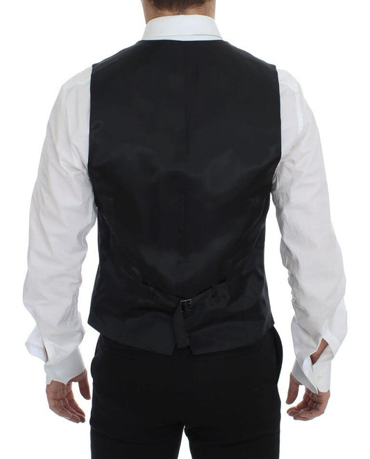 Gray Striped Wool Single Breasted Vest-Dolce & Gabbana-LabelTerrace.com