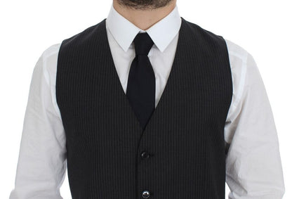 Gray Striped Wool Single Breasted Vest-Dolce & Gabbana-LabelTerrace.com