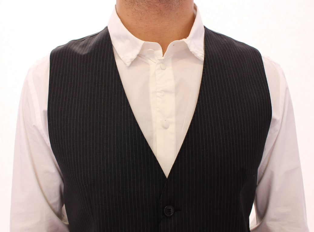 Gray Striped Wool Single Breasted Vest-Dolce & Gabbana-LabelTerrace.com
