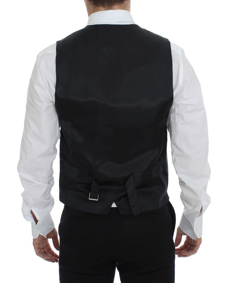 Gray Striped Wool Single Breasted Vest-Dolce & Gabbana-LabelTerrace.com