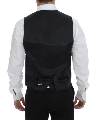 Gray Striped Wool Single Breasted Vest-Dolce & Gabbana-LabelTerrace.com