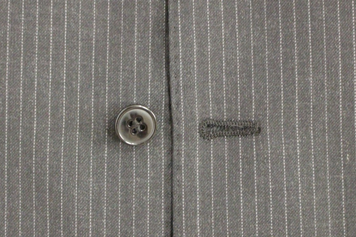 Gray Striped Wool Single Breasted Vest-Dolce & Gabbana-LabelTerrace.com