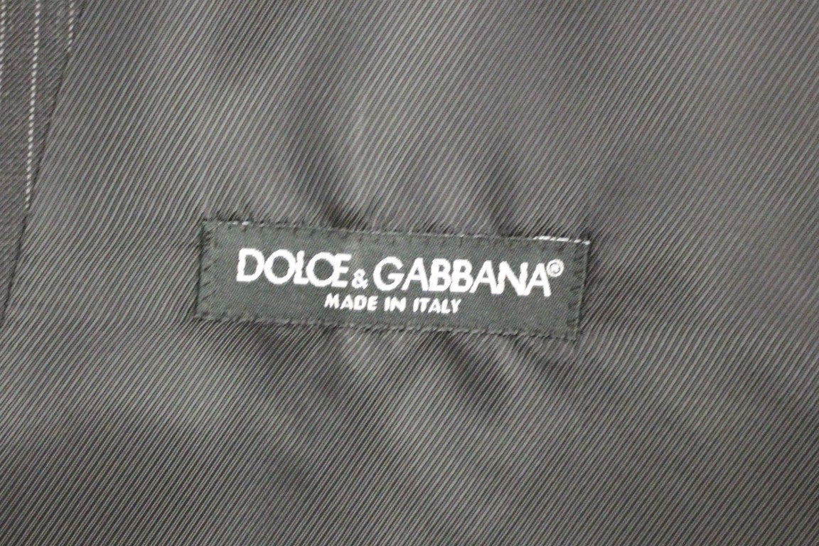 Gray Striped Wool Single Breasted Vest-Dolce & Gabbana-LabelTerrace.com