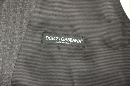 Gray Striped Wool Single Breasted Vest-Dolce & Gabbana-LabelTerrace.com