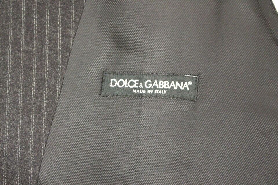 Gray Striped Wool Single Breasted Vest-Dolce & Gabbana-LabelTerrace.com