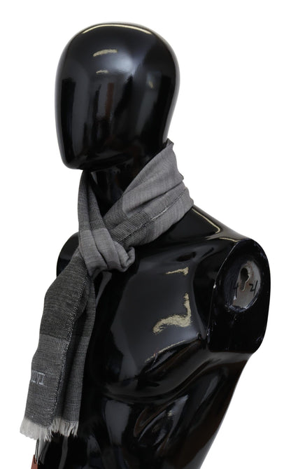 Gray Striped Wool Unisex Neck Wrap Fringes Scarf-Missoni-LabelTerrace.com