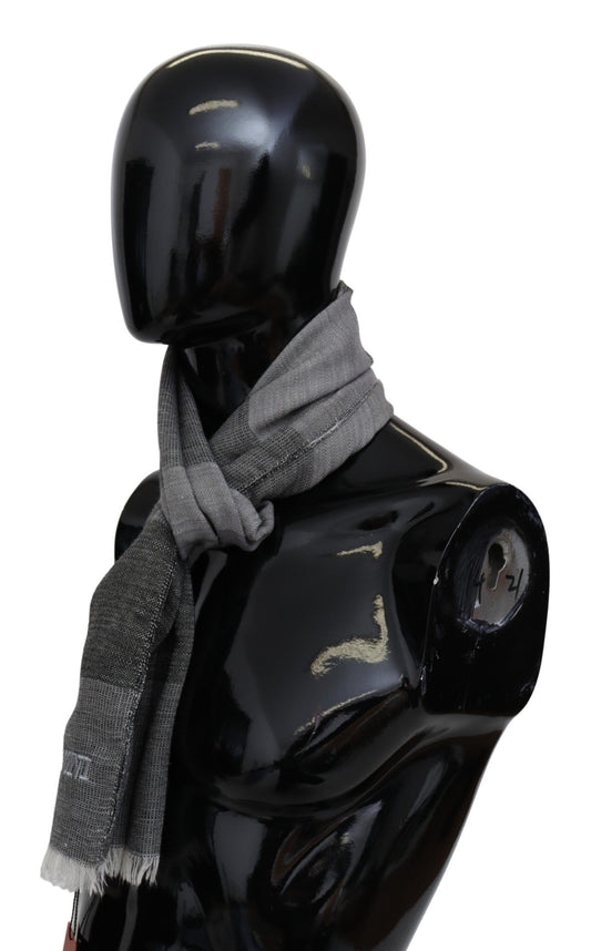 Gray Striped Wool Unisex Neck Wrap Fringes Scarf-Missoni-LabelTerrace.com