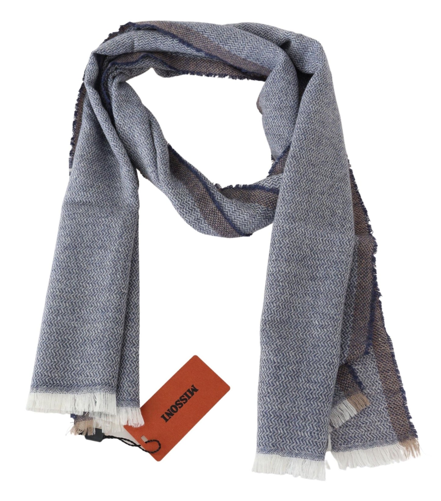 Gray Striped Wool Unisex Neck Wrap Fringes Scarf-Missoni-LabelTerrace.com