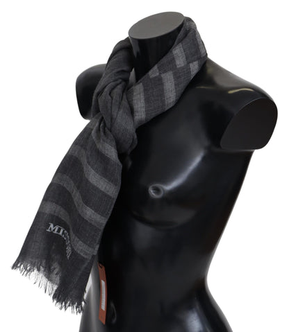 Gray Striped Wool Unisex Neck Wrap Fringes Scarf-Missoni-LabelTerrace.com