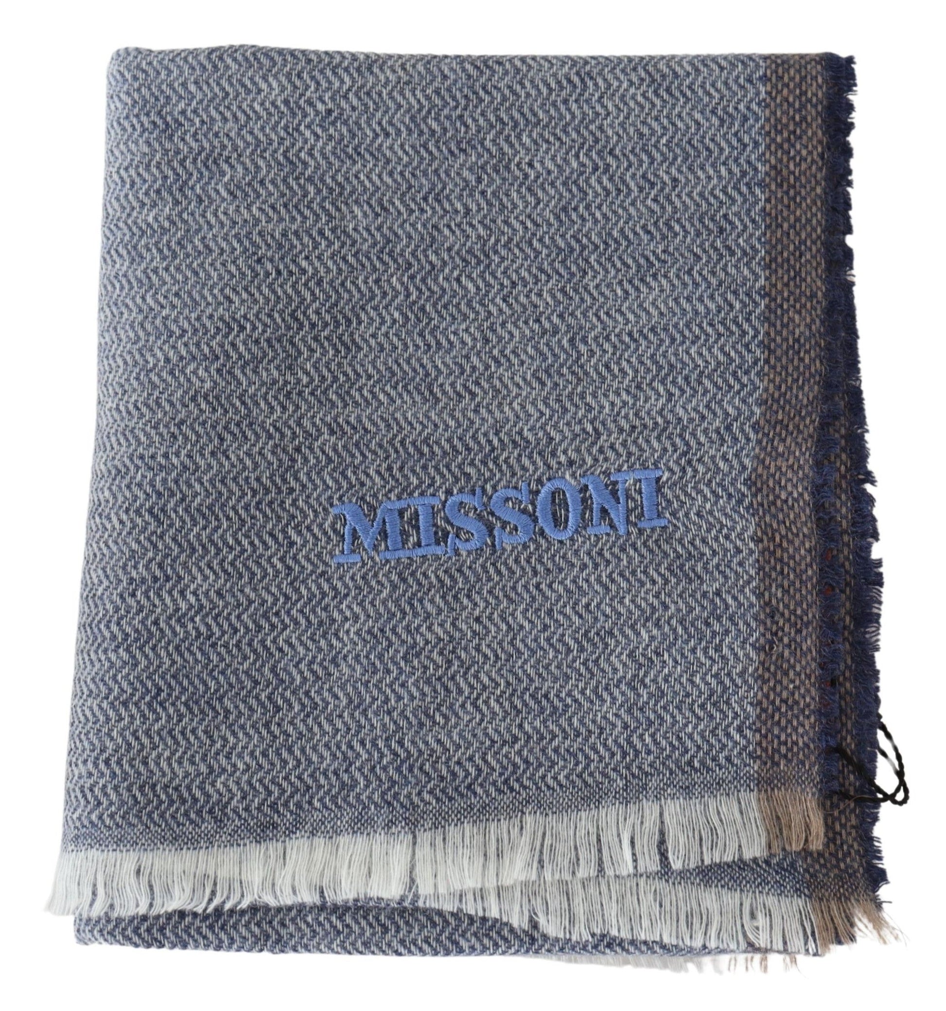 Gray Striped Wool Unisex Neck Wrap Fringes Scarf-Missoni-LabelTerrace.com