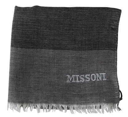 Gray Striped Wool Unisex Neck Wrap Fringes Scarf-Missoni-LabelTerrace.com