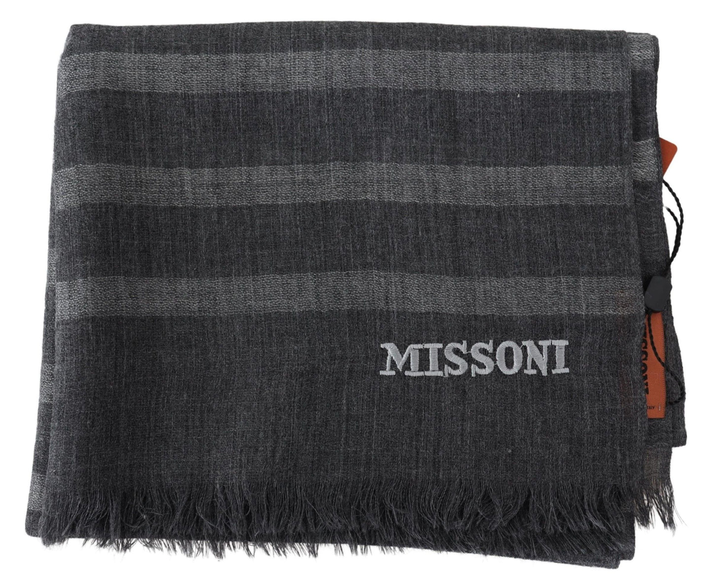 Gray Striped Wool Unisex Neck Wrap Fringes Scarf-Missoni-LabelTerrace.com