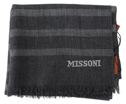 Gray Striped Wool Unisex Neck Wrap Fringes Scarf-Missoni-LabelTerrace.com