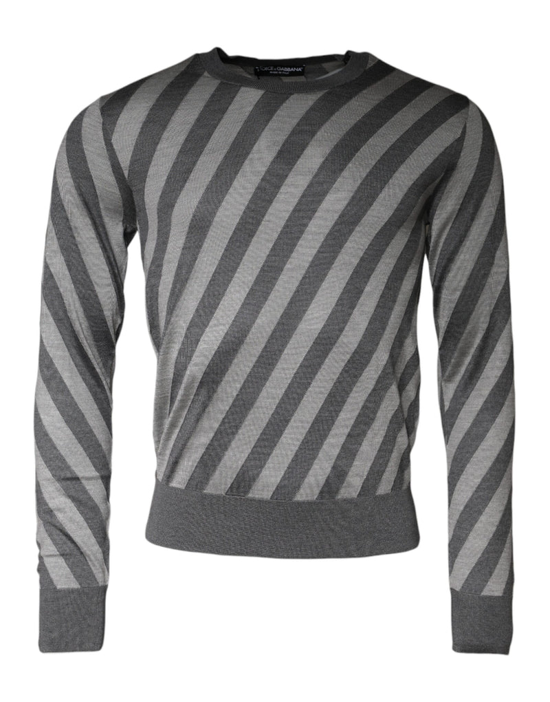 Gray Stripes Long Sleeve Round Neck Pullover Sweater-Dolce & Gabbana-LabelTerrace.com