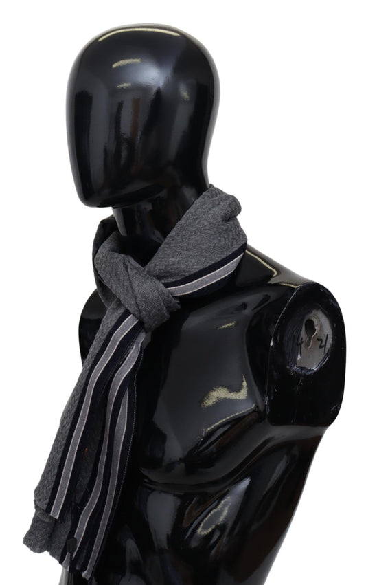 Gray Stripes Pattern 100% Wool Unisex Neck Wrap Scarf-Missoni-LabelTerrace.com