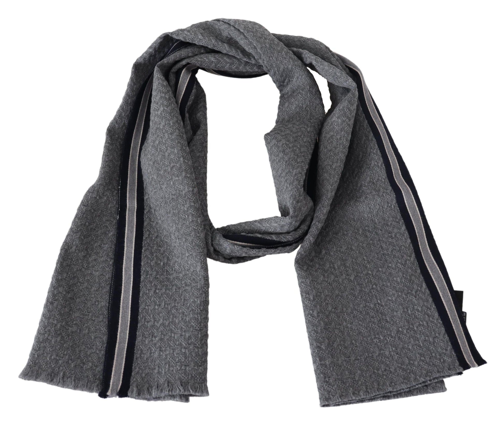 Gray Stripes Pattern 100% Wool Unisex Neck Wrap Scarf-Missoni-LabelTerrace.com
