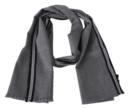 Gray Stripes Pattern 100% Wool Unisex Neck Wrap Scarf-Missoni-LabelTerrace.com