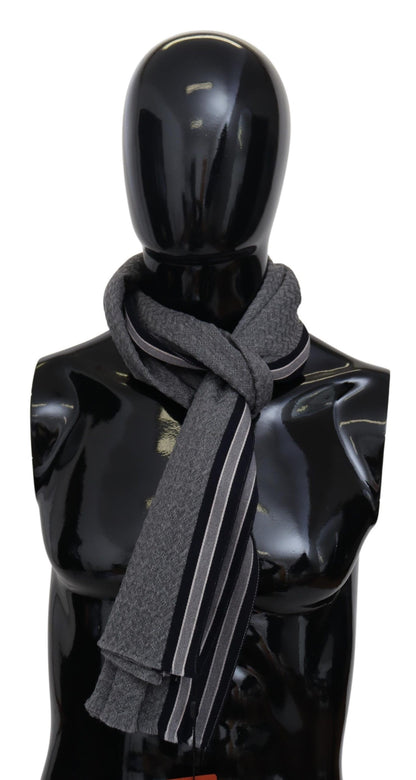 Gray Stripes Pattern 100% Wool Unisex Neck Wrap Scarf-Missoni-LabelTerrace.com