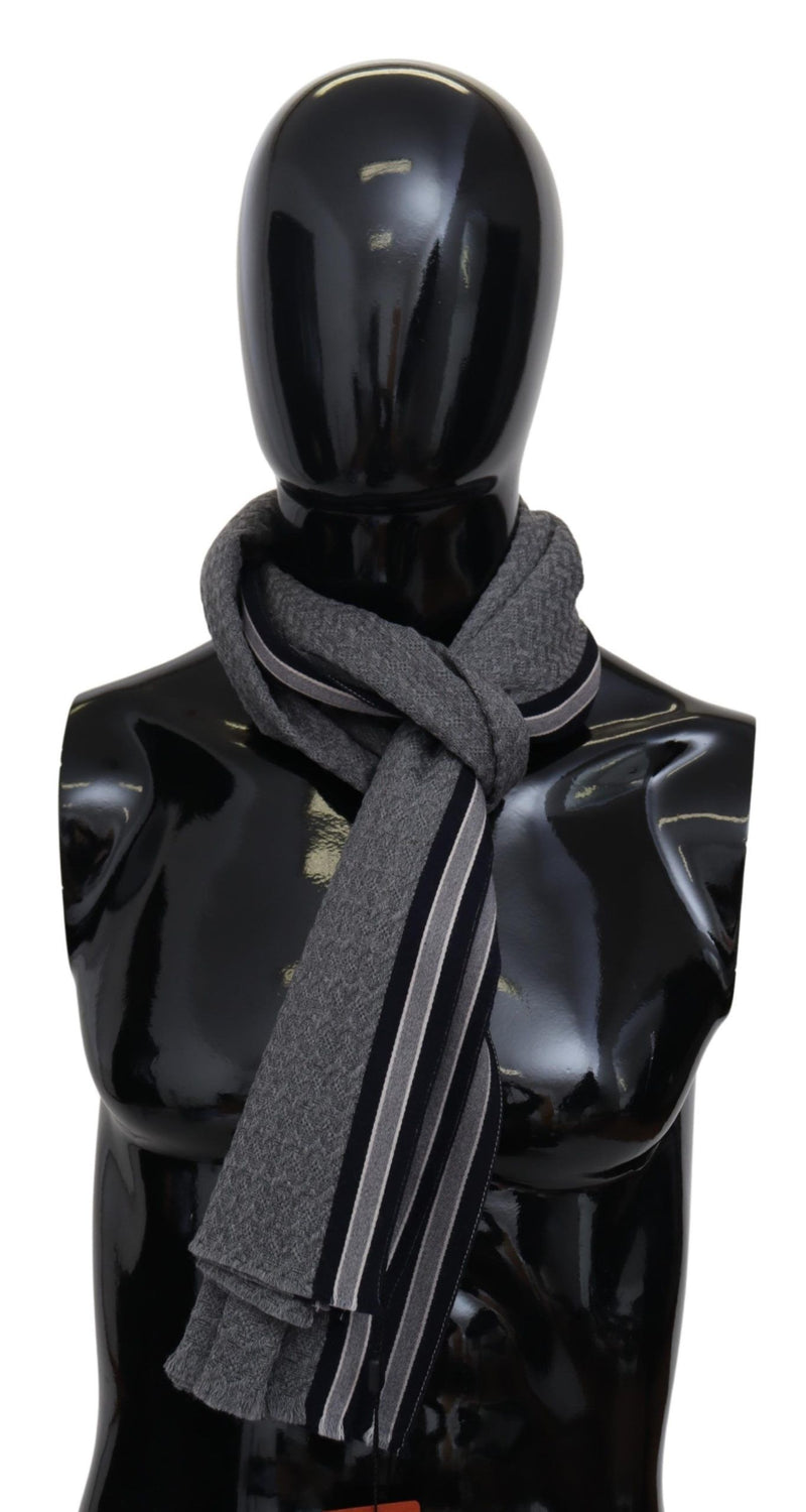 Gray Stripes Pattern 100% Wool Unisex Neck Wrap Scarf-Missoni-LabelTerrace.com