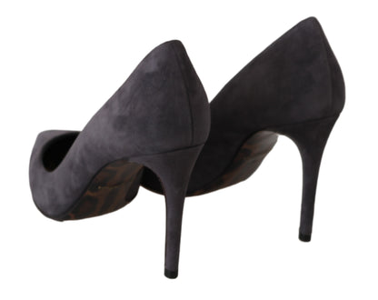 Gray Suede Leather Stiletto Shoes Heels