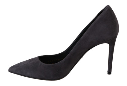 Gray Suede Leather Stiletto Shoes Heels