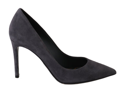 Gray Suede Leather Stiletto Shoes Heels
