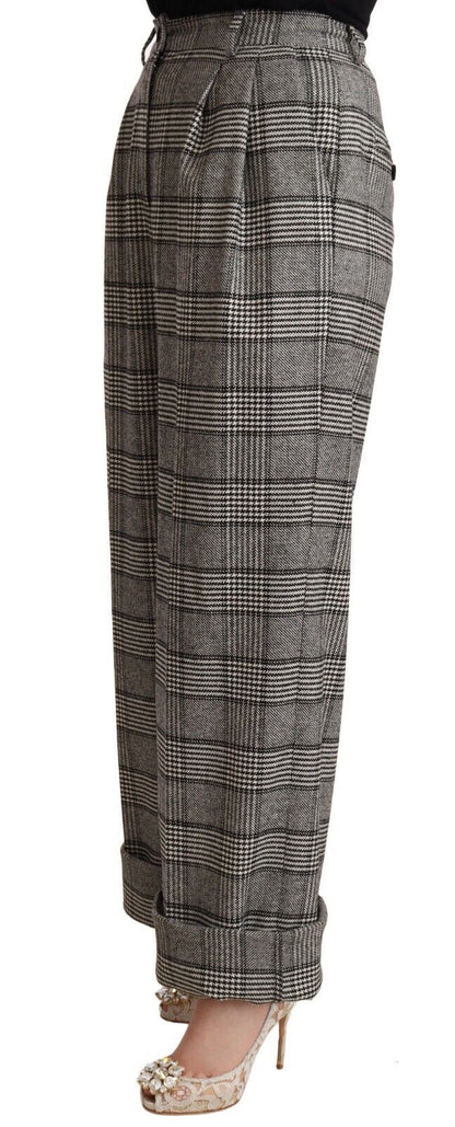 Gray Tartan Straight Trouser Wool Pants