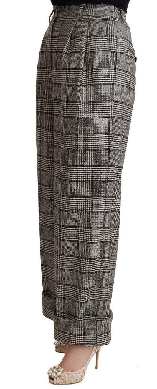 Gray Tartan Straight Trouser Wool Pants