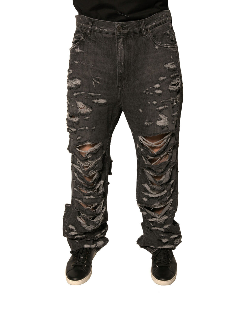 Gray Tattered Cotton Straight Men Denim Jeans-Dolce & Gabbana-LabelTerrace.com