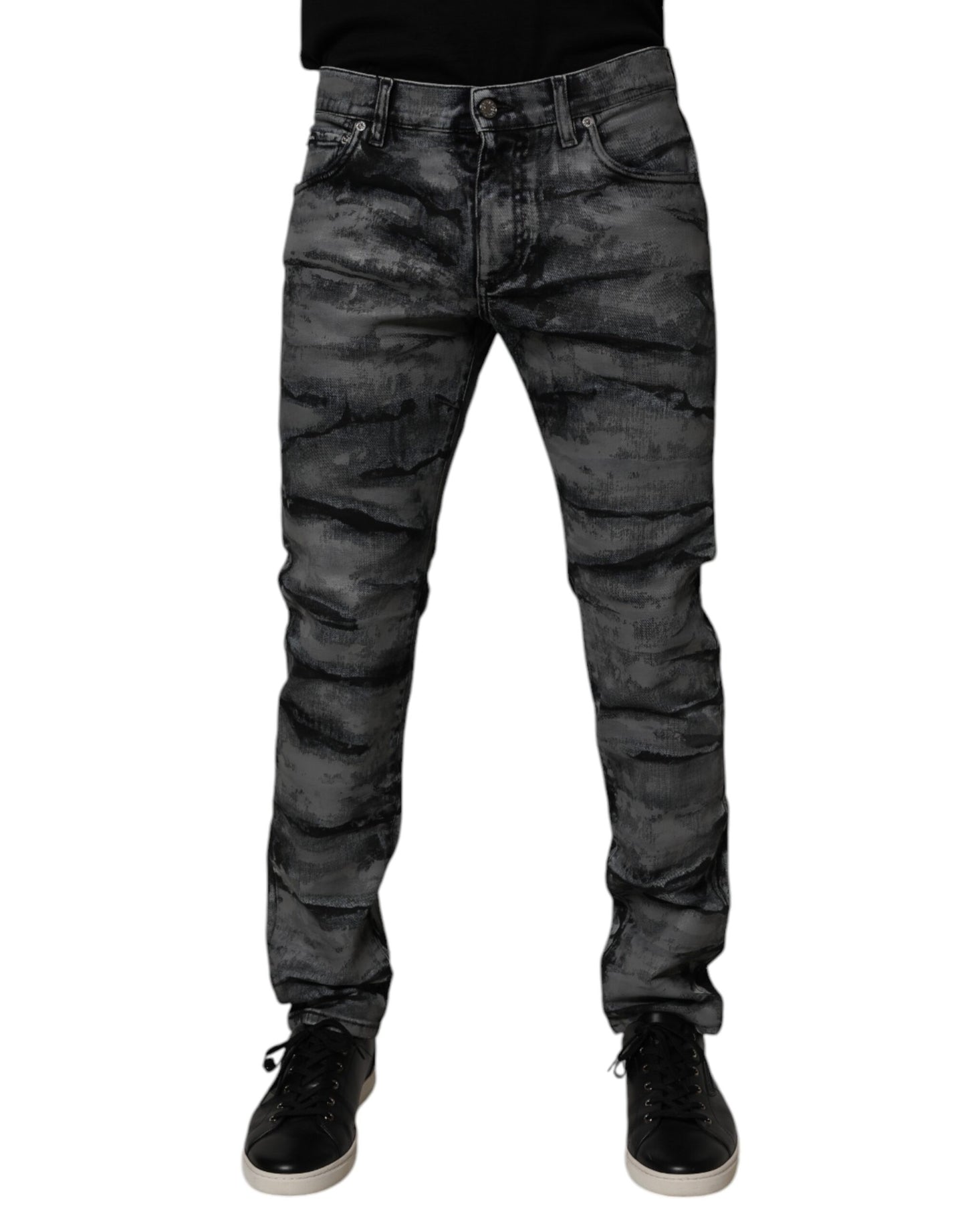 Gray Tie Dye Cotton Skinny Men Denim Jeans-Dolce & Gabbana-LabelTerrace.com