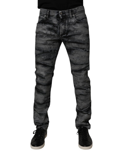Gray Tie Dye Cotton Skinny Men Denim Jeans-Dolce & Gabbana-LabelTerrace.com