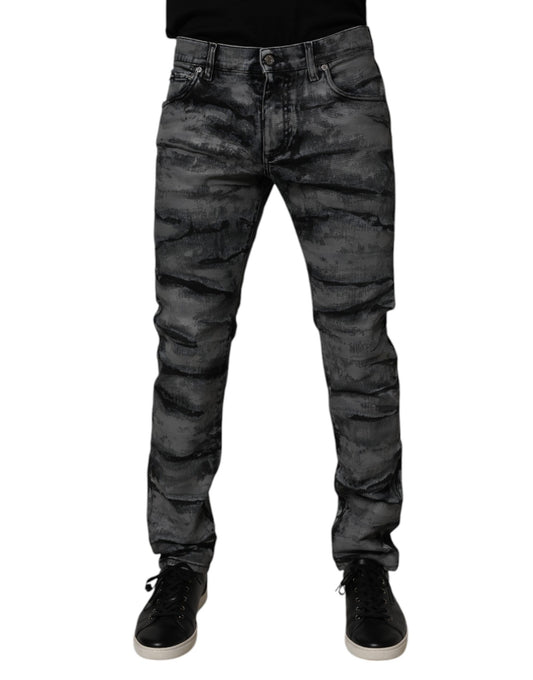 Gray Tie Dye Cotton Skinny Men Denim Jeans-Dolce & Gabbana-LabelTerrace.com