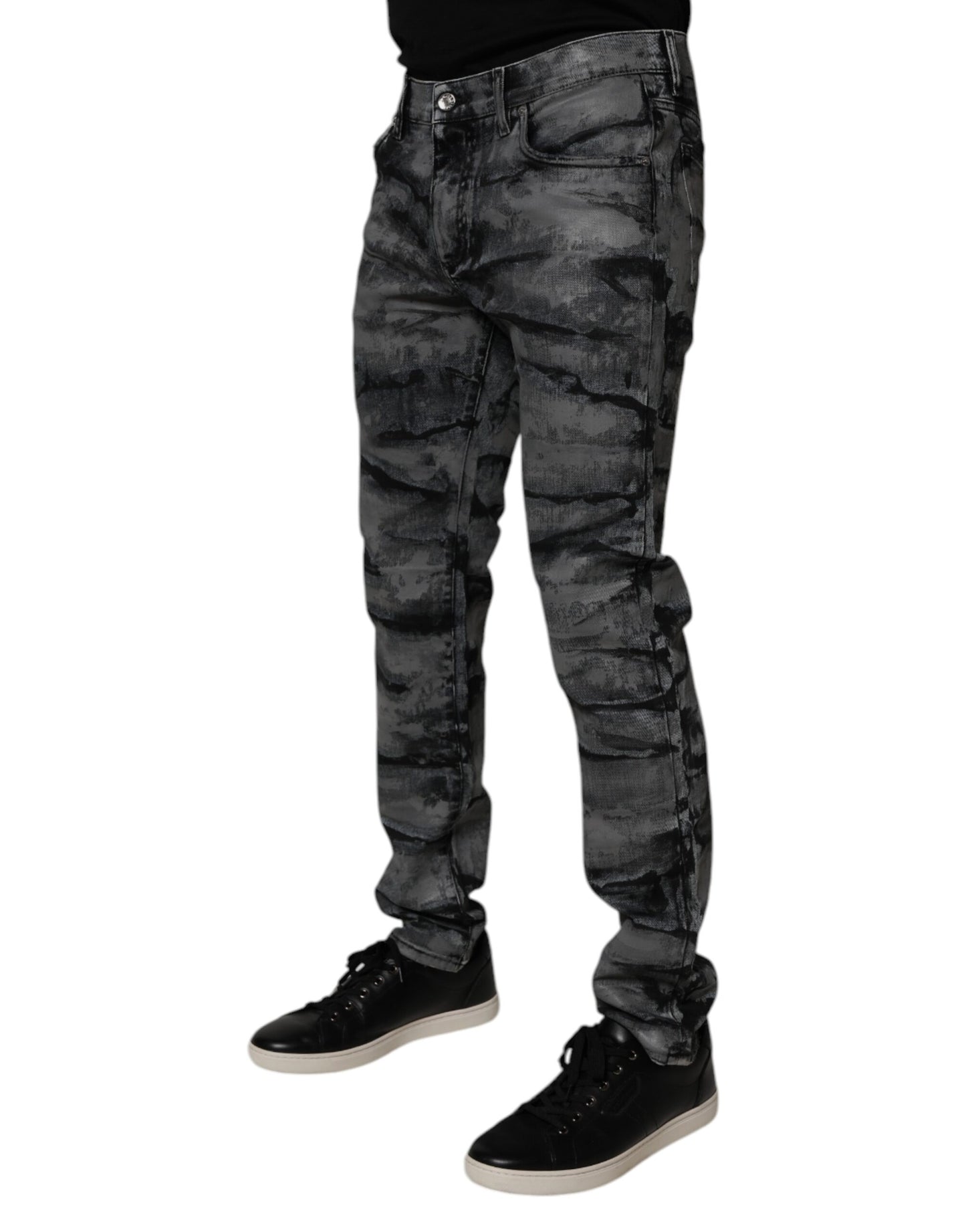 Gray Tie Dye Cotton Skinny Men Denim Jeans-Dolce & Gabbana-LabelTerrace.com