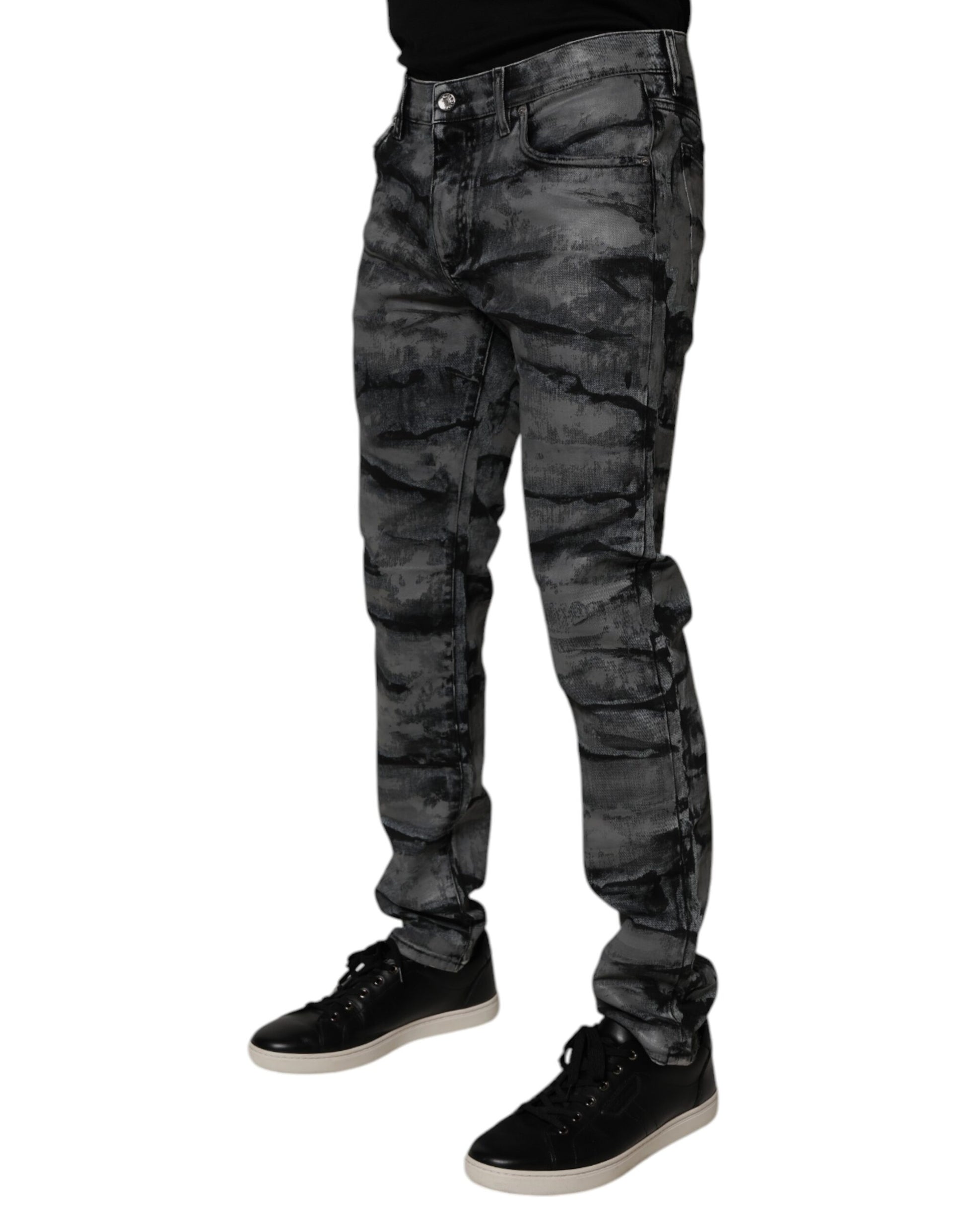 Gray Tie Dye Cotton Skinny Men Denim Jeans-Dolce & Gabbana-LabelTerrace.com