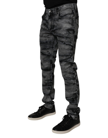 Gray Tie Dye Cotton Skinny Men Denim Jeans-Dolce & Gabbana-LabelTerrace.com
