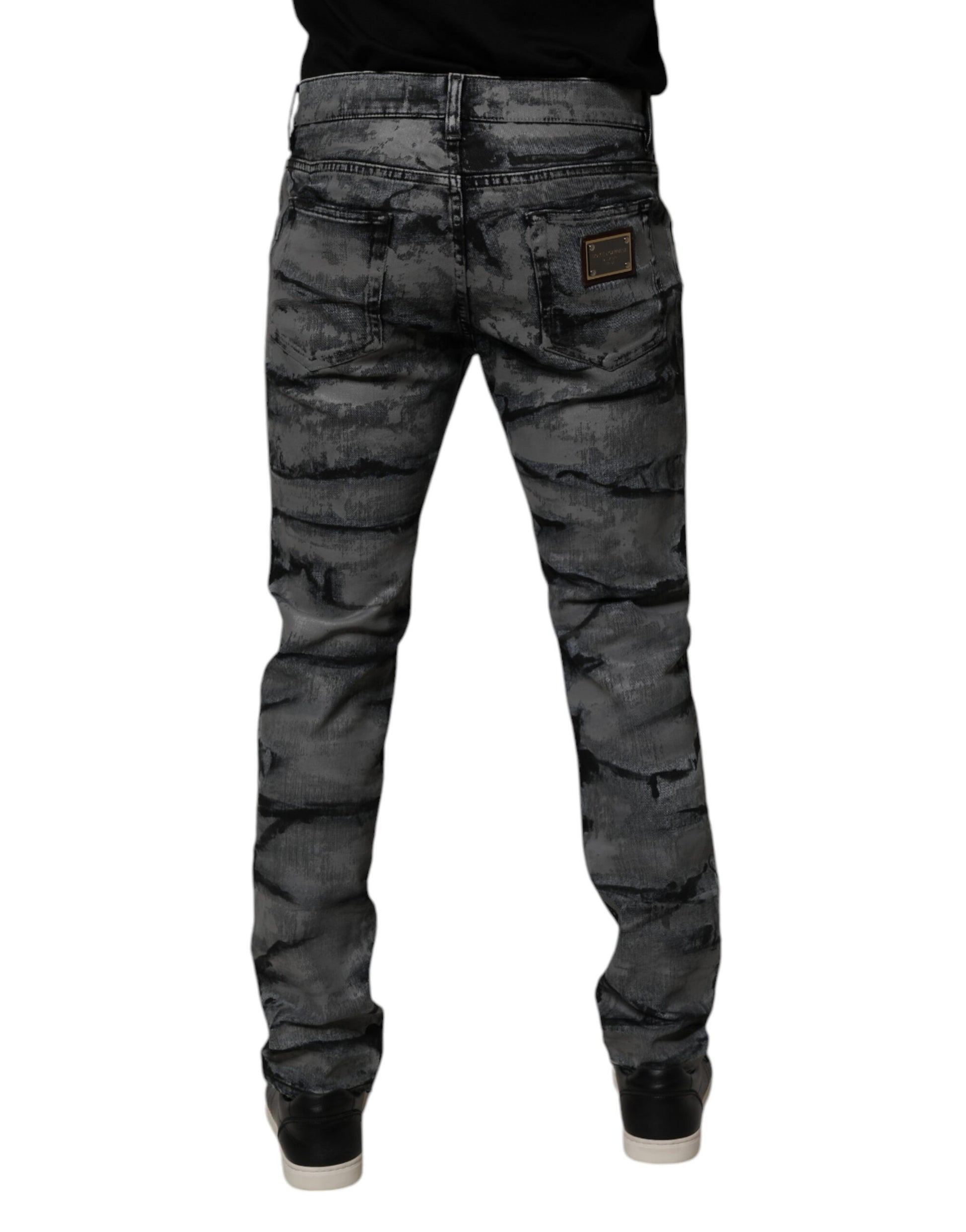Gray Tie Dye Cotton Skinny Men Denim Jeans-Dolce & Gabbana-LabelTerrace.com
