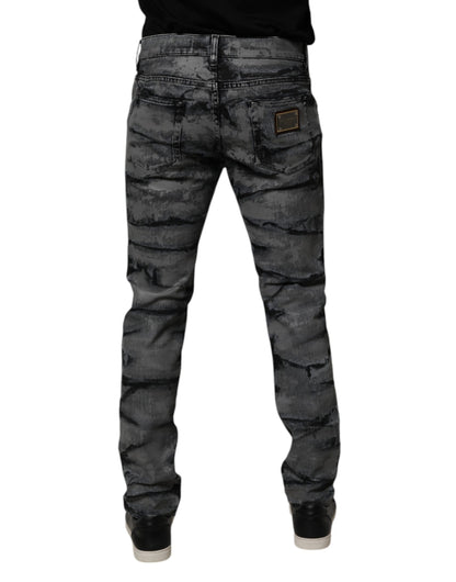 Gray Tie Dye Cotton Skinny Men Denim Jeans-Dolce & Gabbana-LabelTerrace.com