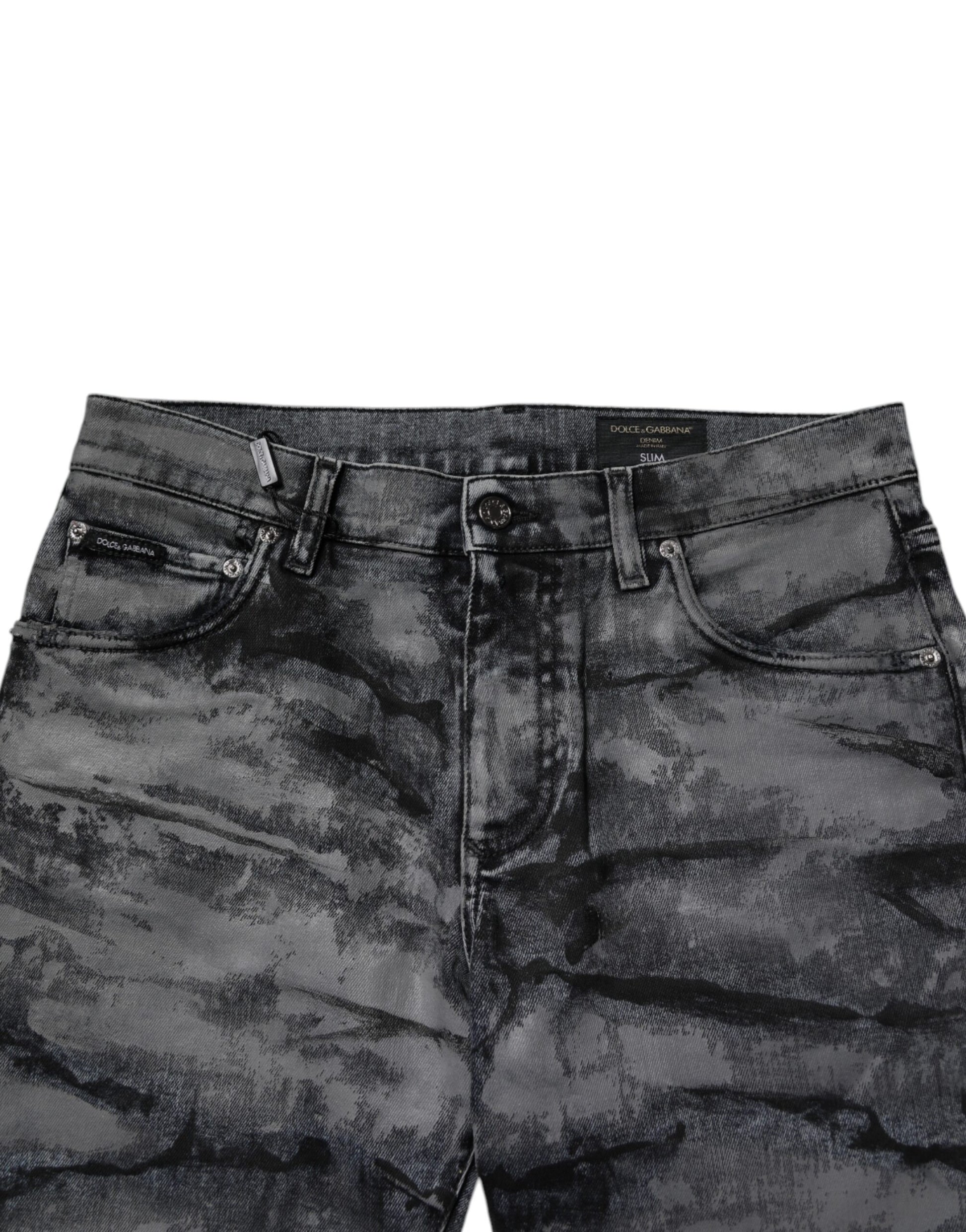 Gray Tie Dye Cotton Skinny Men Denim Jeans-Dolce & Gabbana-LabelTerrace.com