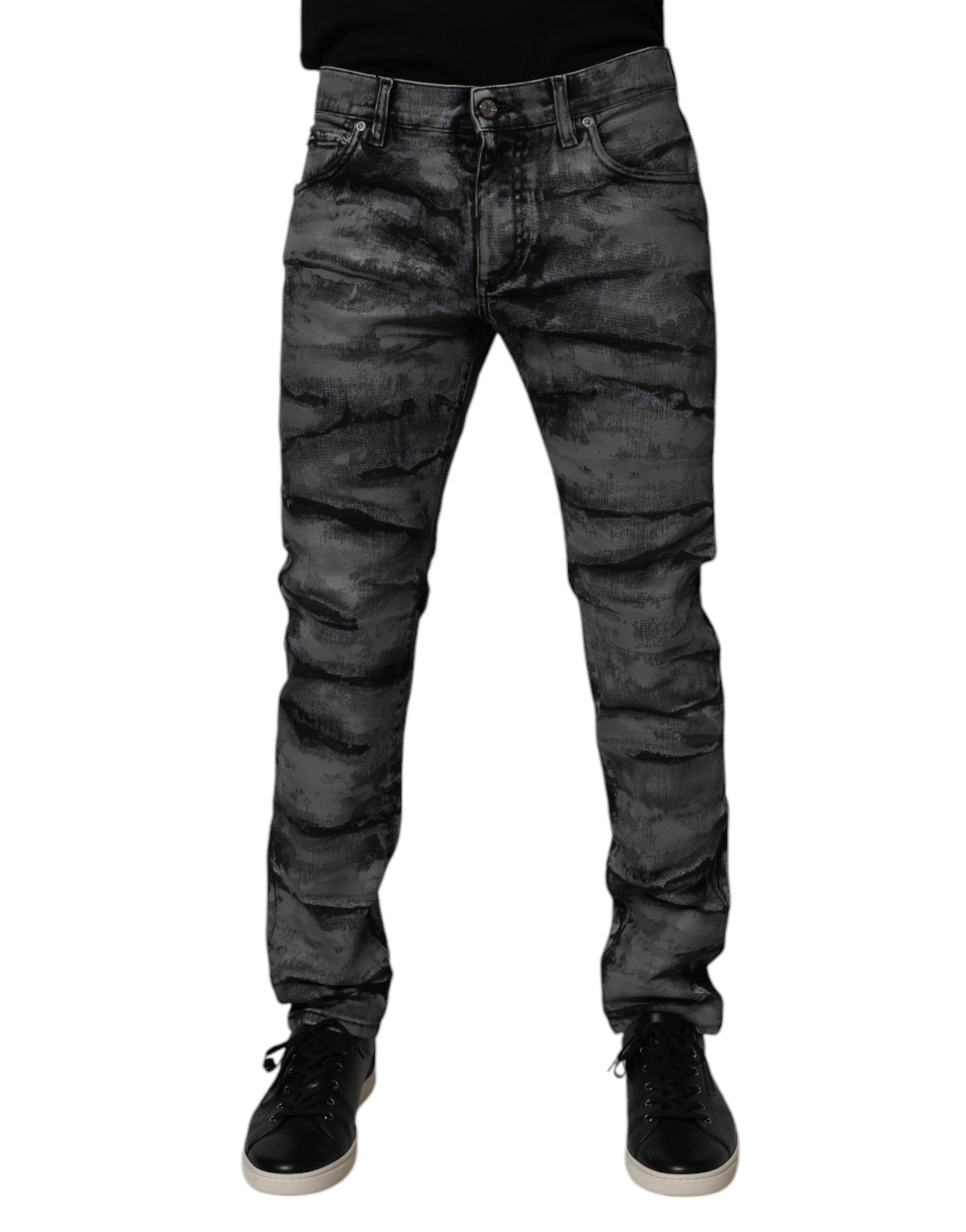 Gray Tie Dye Cotton Skinny Men Denim Jeans-Dolce & Gabbana-LabelTerrace.com