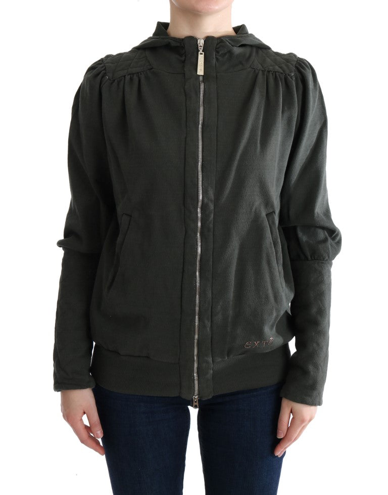 Gray Top Hooded Cotton Zipper Sweater-Exte-LabelTerrace.com